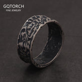 925 Sterling Silver Rings for Men Women Viking Style Ancient Irregular Pattern Blue Purple Enamel Ring Punk Retro Jewelry